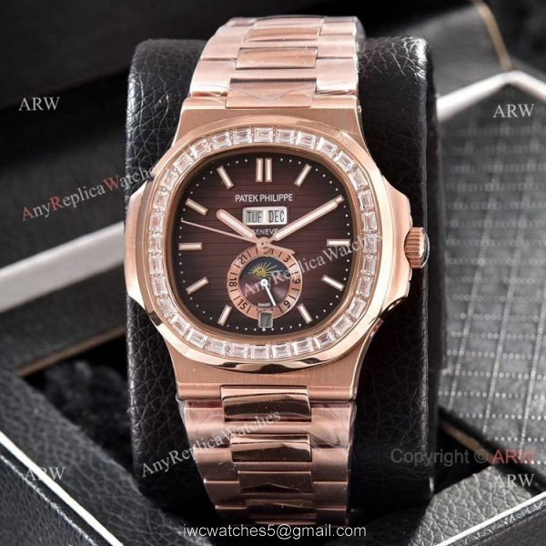 Patek Philippe Nautilus Annual Calendar Copy Watches Rose Gold with Diamond