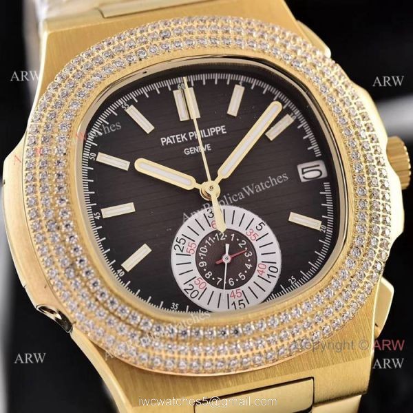 Clone Patek Philippe Nautilus Yellow Gold Diamond Bezel Chronograph Watches