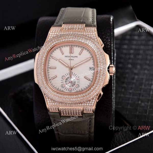 Japan Grade Patek Philippe Nautilus Chronograph Watches Rose Gold Diamond Case
