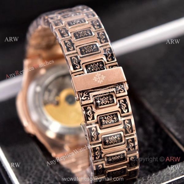 Patek Philippe Annual Calendar Copy Watches Rose Gold Engraving