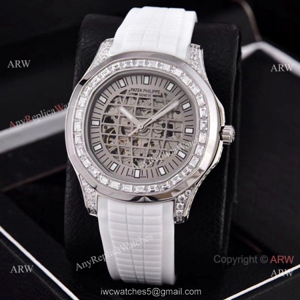 Copy Patek Philippe Aquanaut Watches Hollow Face Silver Diamond Bezel