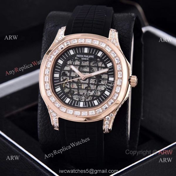 Replica Patek Philippe Aquanaut Diamond Watches Hollow Dial Rose Gold