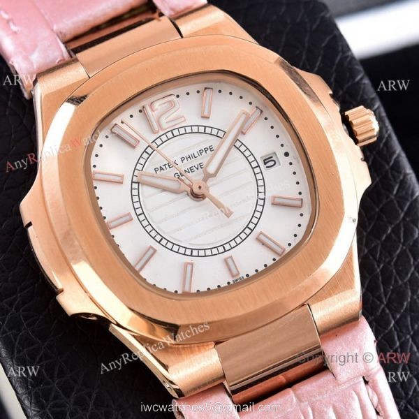 Copy Patek Philippe Nautilus Quartz Watches Rose Gold Women Size