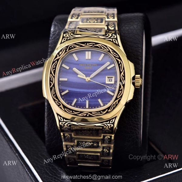 Clone Patek Philippe Nautilus Gold Tattoo Wrist Malachite Green Dial