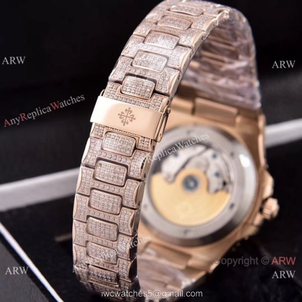 Patek Philippe Annual Calendar Copy Watches Iced Out Rose Gold Case