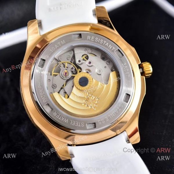 Clone Patek Philippe Aquanaut Engraving Watches Gold and Brown Rubber Strap