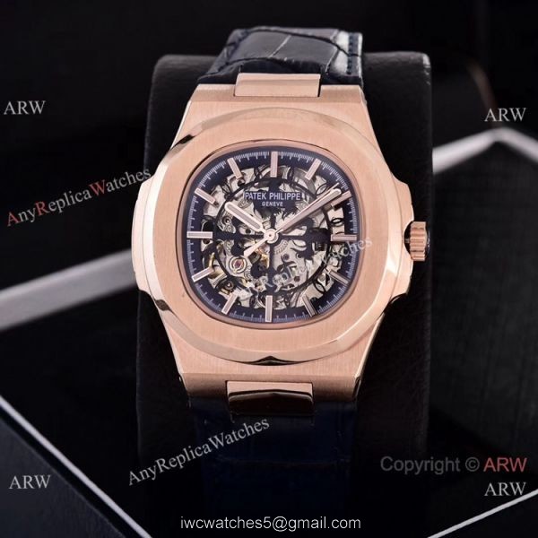 Faux Patek Philippe Nautilus Skeleton Dial Rose Gold Watches