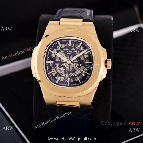 Faux Patek Philippe Nautilus Skeleton Watch Yellow Gold