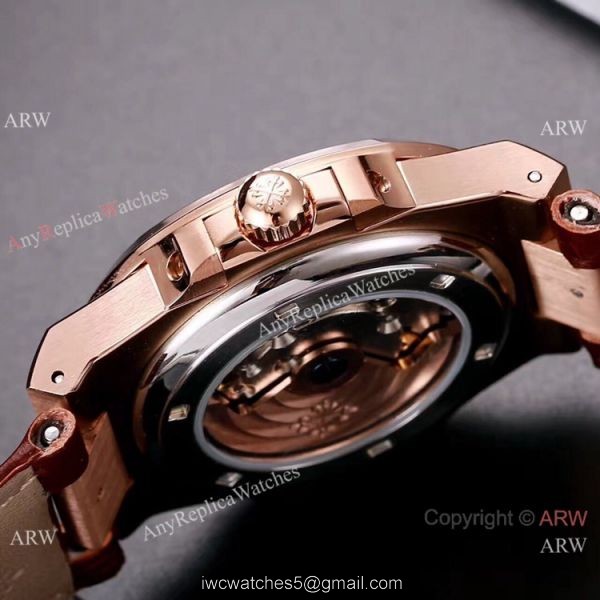 Best Copy Patek Philippe Nautilus 40mm Watches Rose Gold Brown Leather Band