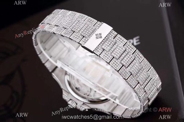 Iced Out Patek Philippe Nautilus Moon Phase Power Reserve 5712 Watch Swiss Grade Watch
