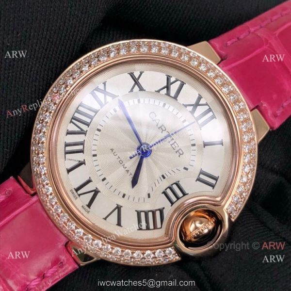 Cartier Ballon Bleu 33mm Lady Rose Gold Diamond Watch Swiss Grade 1