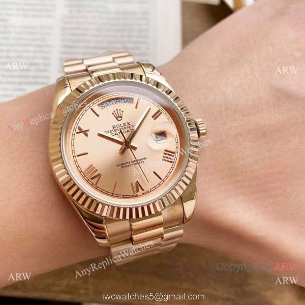 Copy Rolex Day Date 40mm Watches Black Dial Rose Gold Presidential Strap