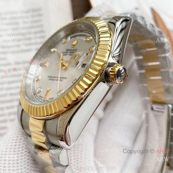 Replica Rolex Day-Date 40mm Watches Two Tone Black Diamond Face