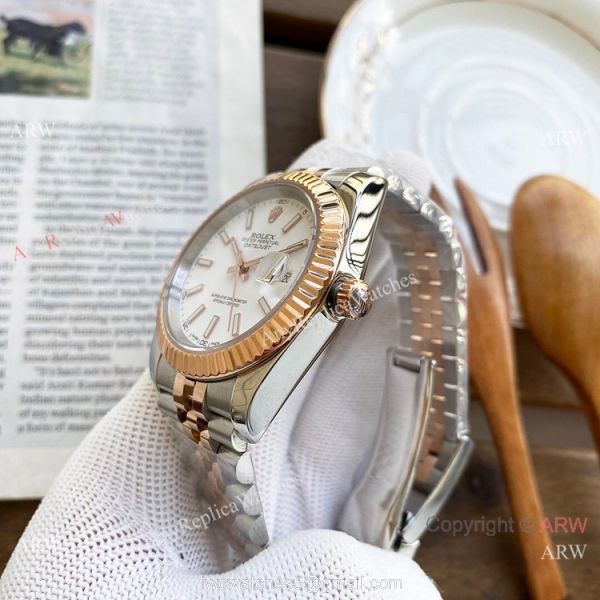 Best Replica Rolex DateJust Men Watches Two Tone Rose Gold White Face 40mm