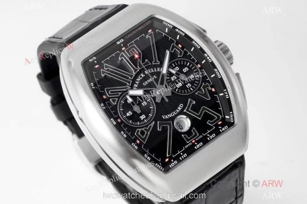Swiss Grade 1-1 Replica Franck Muller Vanguard Yachting V45 SS Black Dial Watch Seagull 7750 Chronograph