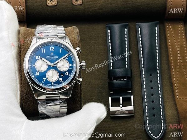 2021 New! Swiss Replica Breitling Navitimer 08 Chronograph Watch Blue Dial Stainless Steel