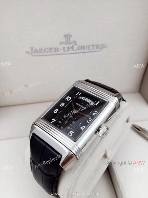 AAA Quality Copy Jaeger LeCoultre Grande Reverso Duo Watch SS Black Dial with Date