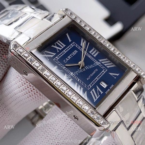 High Quality Replica Rose Gold Cartier Tank Automatic Watch With Diamond Bezel