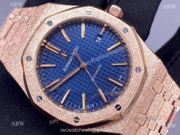 JF Factory Swiss Audemars Piguet 15410 Frosted Gold Blue Dial Watch 37mm Lady