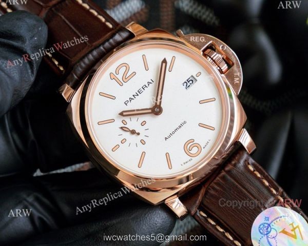 Copy Panerai Luminor Due 42mm Autmatic Watch With A Red Dial Red Leather Strap