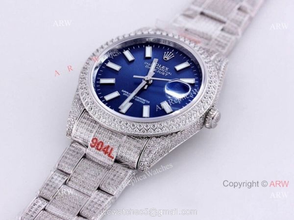 Full Diamond Rolex Datejust 41 Blue Dial Rolex 126334 High Quality Replica Watch