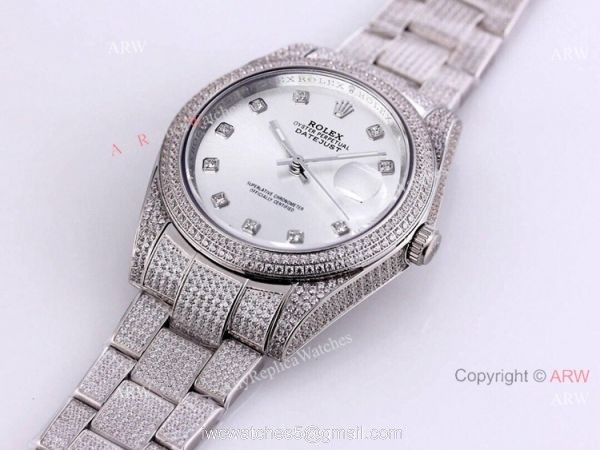 New Rolex Datejust ii 41mm Silver Dial Iced Out Rolex Diamond Watch Replica