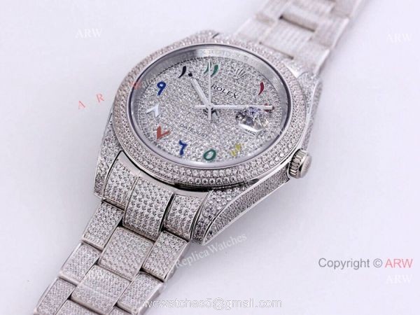 Full Diamond Rolex Datejust 41 Arabic Numerals Replica Watches Automatic For Men