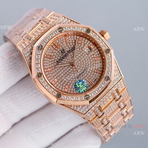 Best Audemars Piguet Royal Oak Rose Gold Full Diamond Automatic Watch 41mm