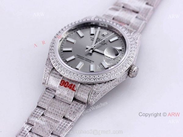 Best Rolex Datejust 41 White Dial Stick Markers Full Diamonds Watch Automatic Replica
