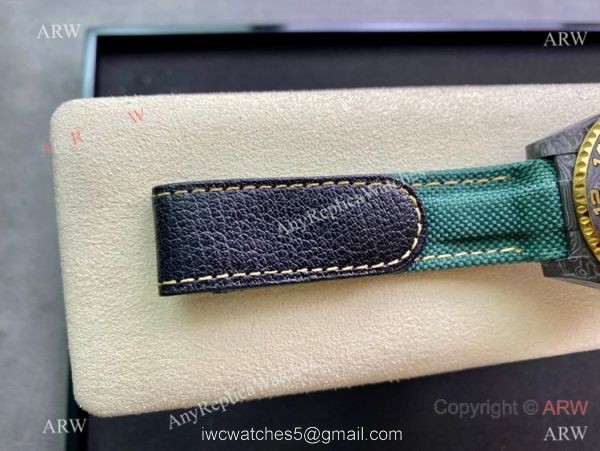 2021 Super Clone Rolex Diw GMT-Master 2 Watch JH Factory Cal.3186 Smoked Yellow Dial Green fabric Leather Strap