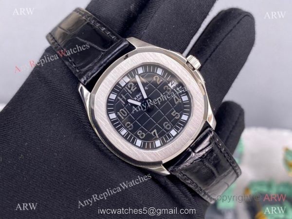 PPF Swiss Patek Philippe Aquanaut Lady Black Leather Strap Copy Watch