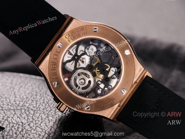 Best Hublot Classic Fusion Skeleton Tourbillon Rose Gold Replica Watch Hand-Winding