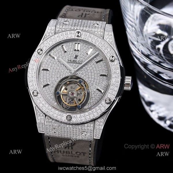 Full Diamonds Hublot Classic Fusion 42mm Tourbillon Watch High Quality Replica
