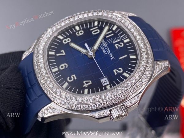 3k Factory Patek Philippe Aquanaut Blue Dial Diamond Bezel Watch 42mm High Copy