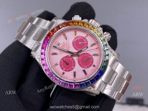 Noob Factory Cal.4130 Rolex Daytona Rainbow Pink Face Diamond Watches High Copy