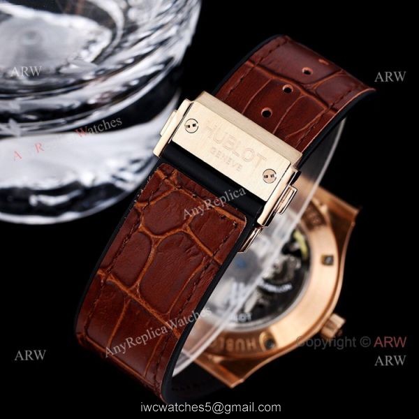 45mm Hublot Big Bang Rose Gold Skeleton Watch With Diamonds For Mens Replica