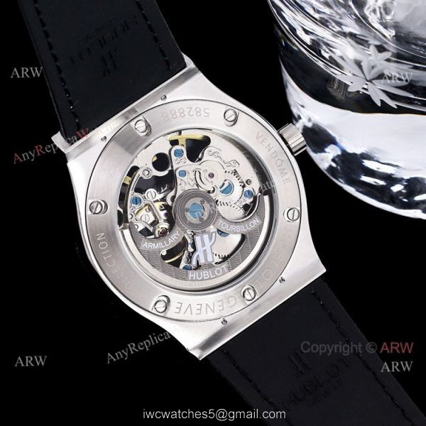 Replica Hublot Big Bang 45mm Skeleton Watch With Diamonds Blue Rubber Band For Men