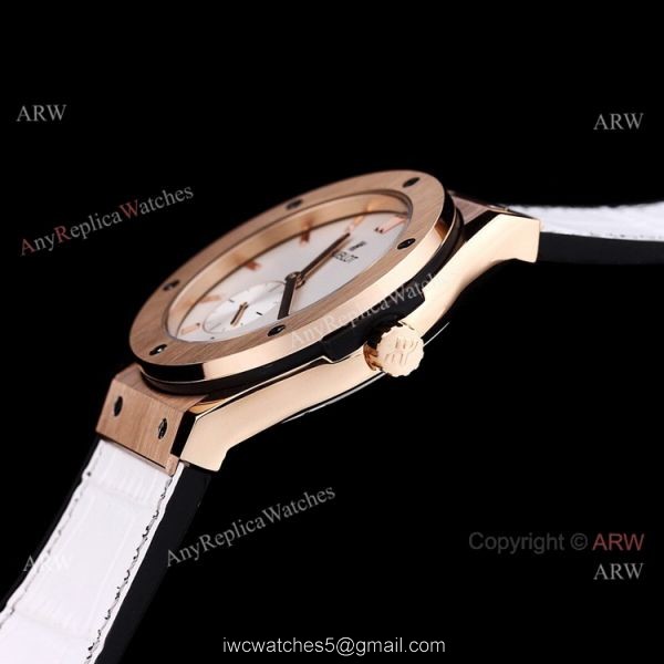 Stainless Steel Hublot Classic Fusion 42mm White Dial White Leather Strap Watch Replica