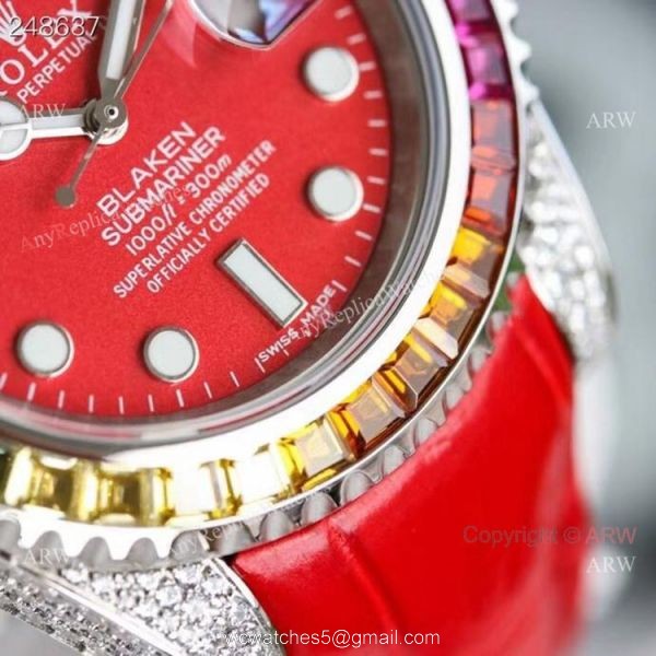 New Blaken Rolex Submariner Red Dial Rainbow Bezel Swiss Replica Watches 40mm