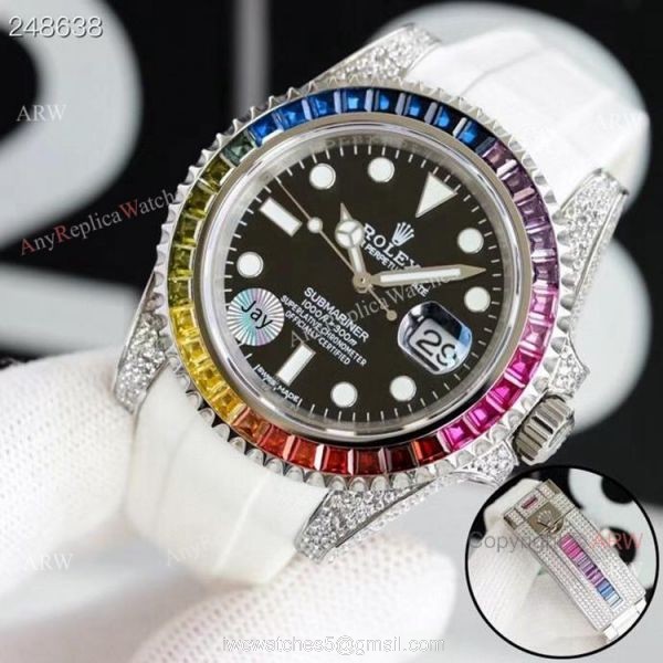 New Rolex Submariner Rainbow Bezel Black Dial Asia 2824 Replica Watches 40mm
