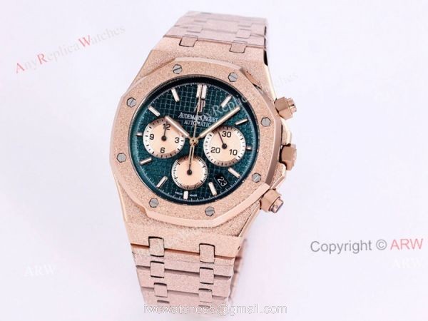 New Audemars Piguet Frosted Gold Royal Oak Rose Gold Watch 41mm Silver Dial with Stop Function High Copy