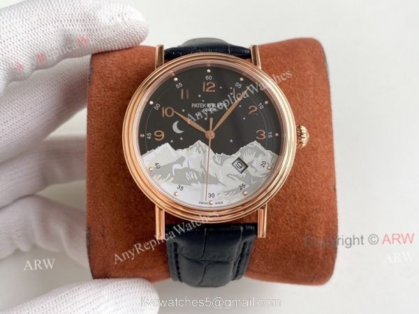 Swiss Grade Patek Philippe Classic Watch Mens Blue Dial Rose Gold Replica Watch 40mm