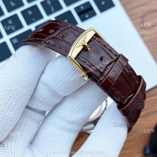 40mm Longines Automatic Watch White Dial Brown Leather Strap High Copy