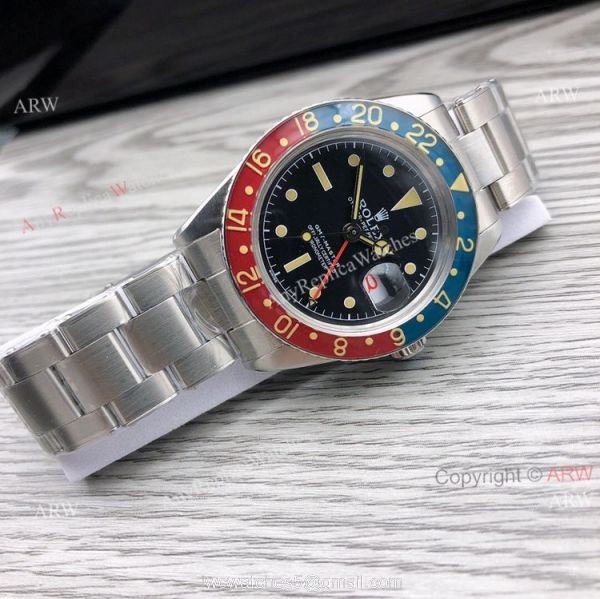 Replica Vintage Rolex GMT-Master 6542 Black Face Asia 2836 Automatic Watch