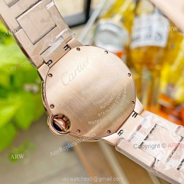 Replica Ladies Cartier Ballon Bleu 36mm With Diamonds Tourbillon Watch Pink Face