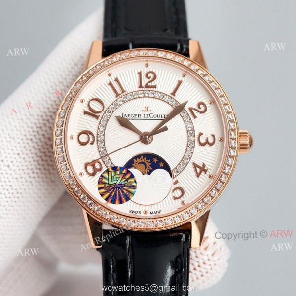 Best Copy White Face Jaeger Lecoultre Rendez-Vous Ladies Watch With Diamonds Blue Leather Strap