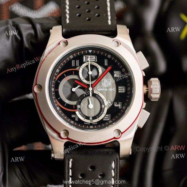 New Tag Heuer Carrera MP4-12C Chronograph Watch Black Dial Brown Leather Strap