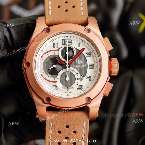 New Tag Heuer MP4-12C Chronograph Knockoff Watch Rose Gold Brown Leather Strap