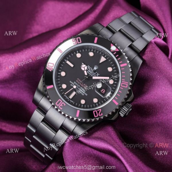 2021! Super Clone Rolex Blaken Submariner &8216;Pink Lady Watch Cal.2824 DLC Steel Black Dial 40mm