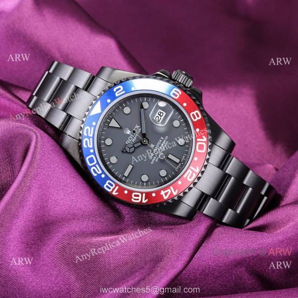 2021! Super Clone Rolex Blaken GMT-Master II Watch 40mm DLC Steel Pepsi Ceramic Bezel
